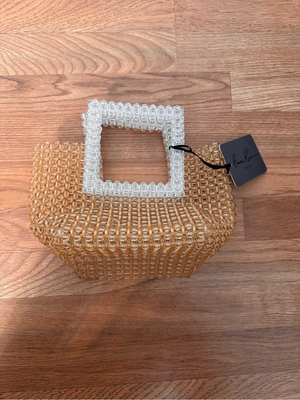Beaded Square Handle Clutch - Amber and Clear by Unknown